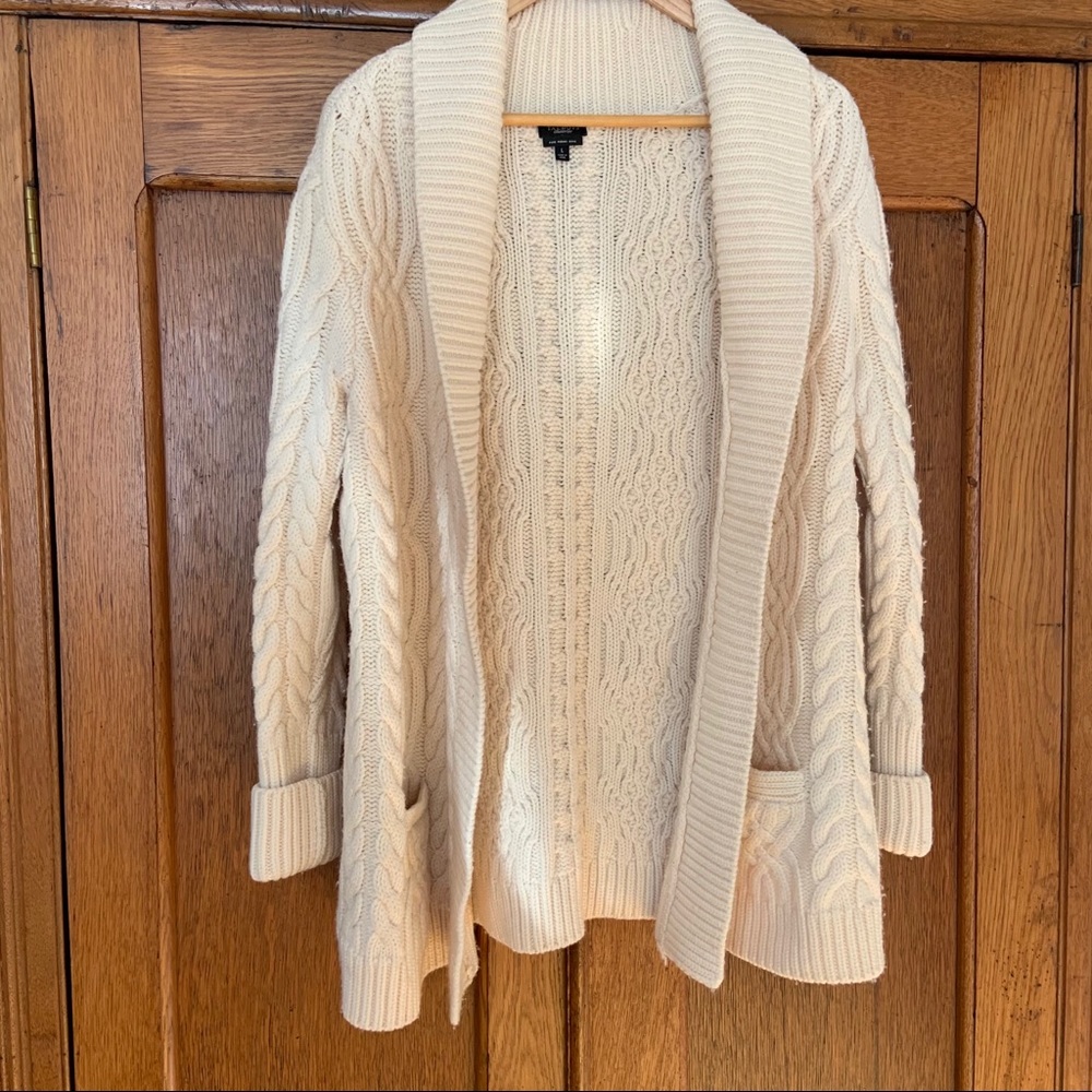 Talbots Merino Wool Cable Knit Open Front Cardigan